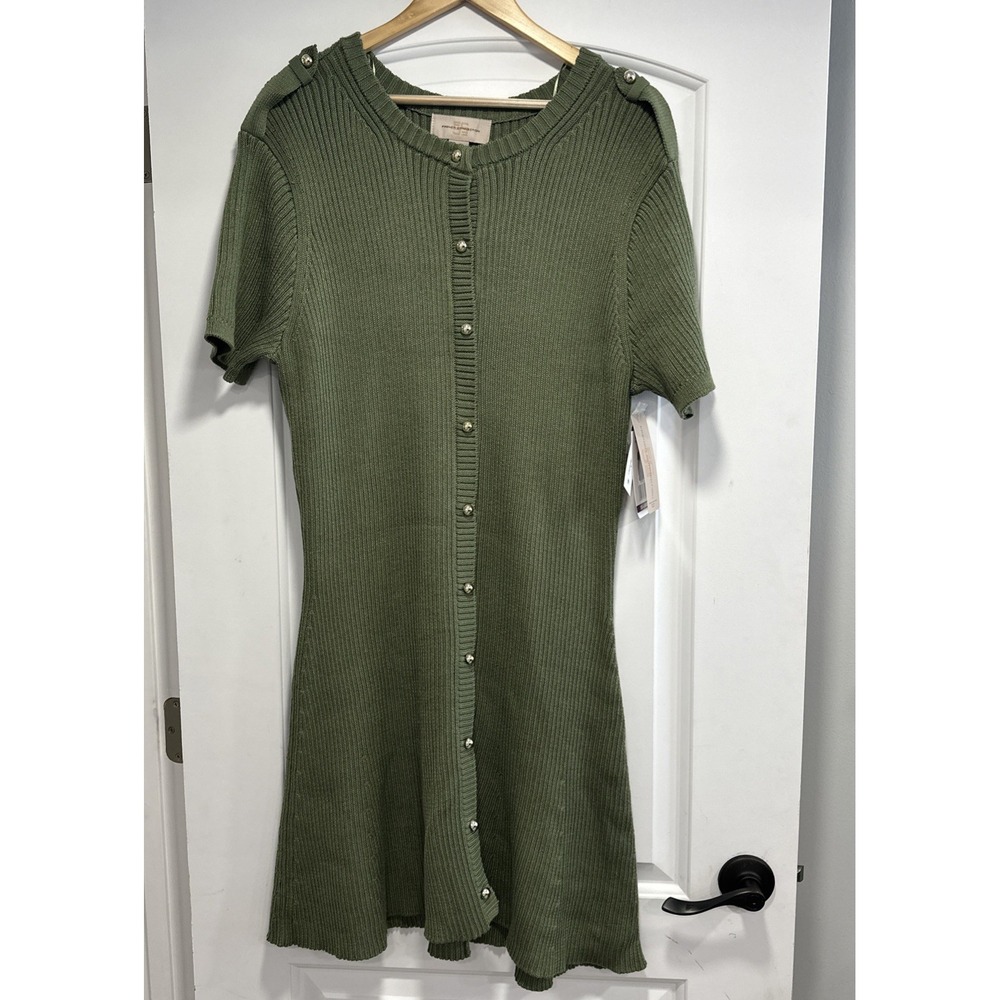 French Connection Short Sleeve Gold Button Ribbed Mini Sweater Dress XXL NWT